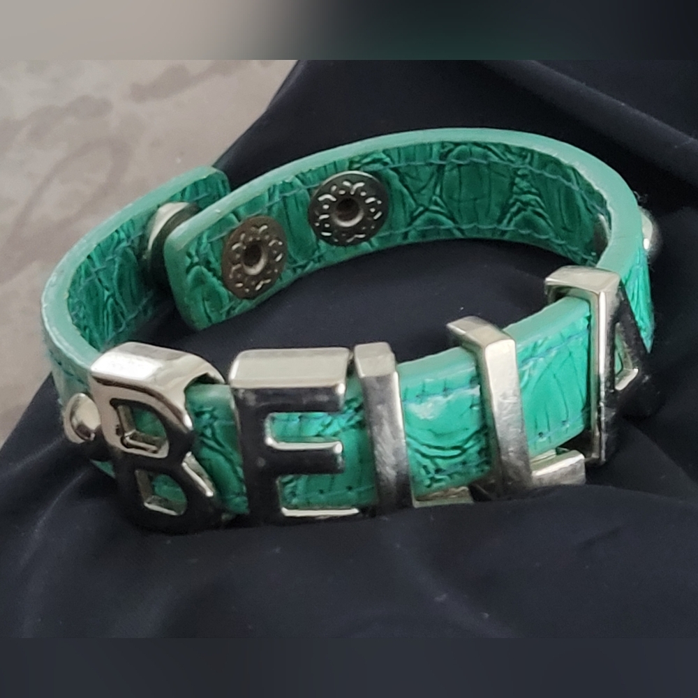 BCBG Mint Green/ Turquoise Faux Leather BELLA Charm Snap Bracelet Cuff